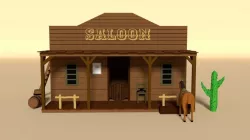 Low Poly Cartoon Saloon - Western Scene Low-poly  3D model