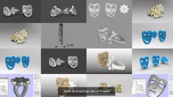 Mask stud earrings set 3D Model Collection