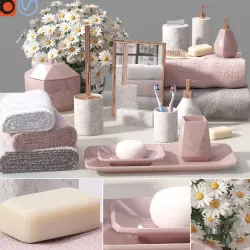 Realistic West elm faceted porcelain and smooth marble bath Set 3D model