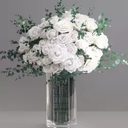 Realistic White Ecuador Roses eucalyptus Decor Vase 3D model