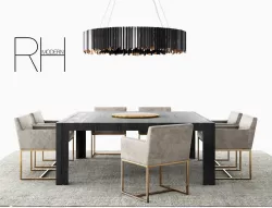 RH Emery track modern dining set - Tom Kirk chandelier - Rug 3D model