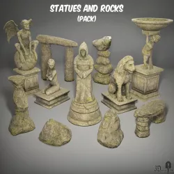 Statues and rocks pack Low-poly  3D model