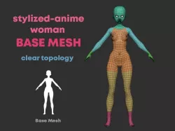 stylized anime woman base mesh Low-poly  3D model