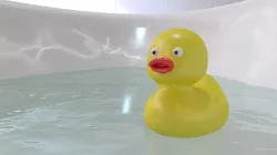 Surprised yellow rubber duck in a bath with water 3D model
