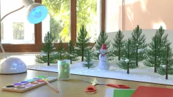 Winter composition  snowman  trees  lamp  watercolor  scissors 3D model