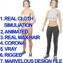 Women real cloth simulation conversation loop animated number 2 3D model