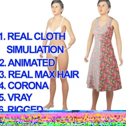 Women real cloth simulation conversation loop animated number 3 3D model