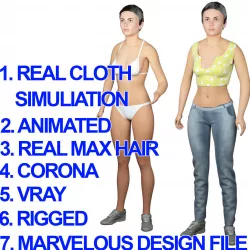 Women real cloth simulation conversation loop animated number 4 3D model
