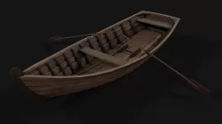 wooden boat with oars Low-poly  3D model