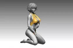 Beautiful girl statue in a bikini sits 3D print 3D model 3D print model