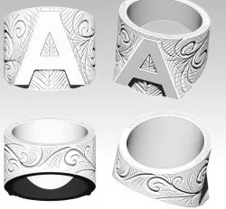 carved pattern A letter word symbol logo ring 3D print model