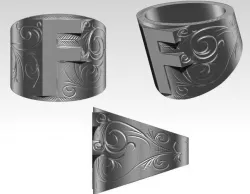 F letter symbol logo carved pattern flower ring 3D print model