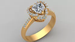 Heart Shape Diamond Gold Ring 3D print model