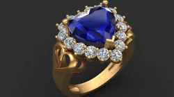 Heart Shape Sapphire Diamond Gold Ring 3D print model