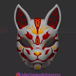 Japanese Fox Mask Demon Kitsune Costume Cosplay Helmet STL File  3D print model