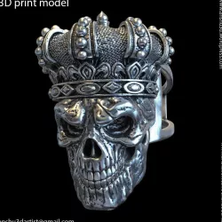 King skull with crown vol1 ring 3D print model