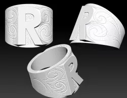 Letter R Ring Symbol Logo Carved Pattern 3D print model
