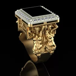 Mens ring with onyx and diamonds 3D print model
