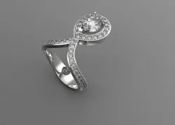 Modern Pear shape drop with halo engagement ring  3D print model