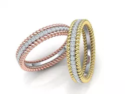 Rope Diamond Band Ring 3dmodel Three finger size 3D print model