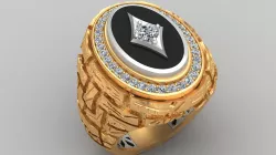 Stone Rock Wall Style Diamond Gold Man Signet Ring 3D print model