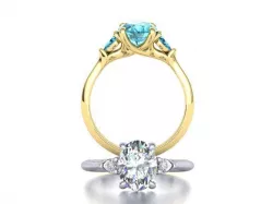 Three Stone ring with 9x7 Oval stone 3dmodel 3D print model