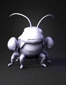 A chunky rounded stylized cave cricket with a humped wingless body wh