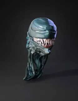 alien creature with elongated head sharp teeth and glossy black tend