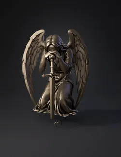 angel with sword wings monochrome beige illustration with studio nam