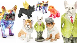 Animal Figurines Statues Dog Bulldog Decor Set