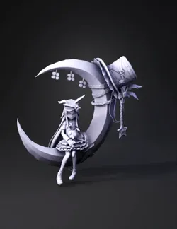 anime girl on a purple crescent mount with gothic outfit pink hair a
