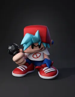 boy character with microphone red cap blue hair purple sneakers vi
