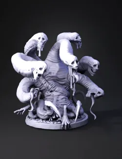 creature sculpture with multiple skeletal heads tentacles creamy whi