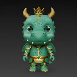 Cute Emerald Dragon King in Golden Armor – Royal Fantasy 3D Character Model