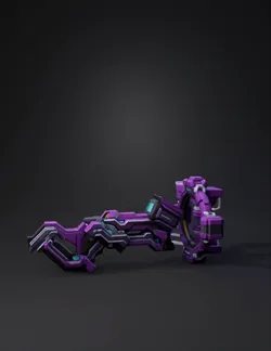 futuristic energy weapon with purple accents and glowing cyan elements