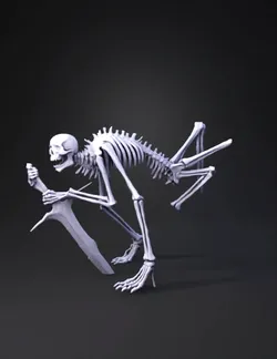 giant skeletal creature with spines towering over misty shoreline in