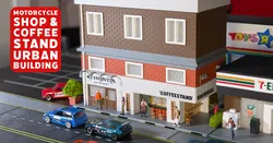 Motorcycle Shop & Coffee Stand Urban Building Model Set - 1:64 Scale Diorama