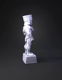muscular humanoid statue with helmet like headpiece brown plastic tex