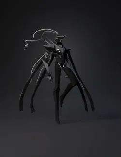 Prototype Romulus black humanoid character with elongated limbs and f