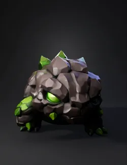 rock golem creature with jagged black stone body and glowing green cry