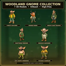 Woodland Gnome Character Collection High-Poly Kitbash Pack 3D Print Model in Man 638408