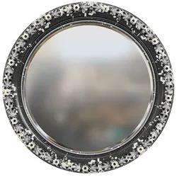 Classic Round Mirror with Carved Frame Vintage Distressed Wall Mirror