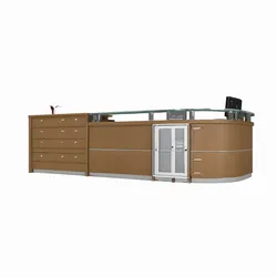 Modern Hospital Reception Desk with High Counter Glass Top Silver Kickplate and Laminate Finish 3D M