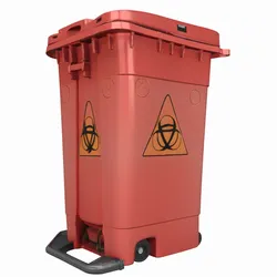 Vivid Red 3D Biohazard Bin Model with Safety Warning Symbol
