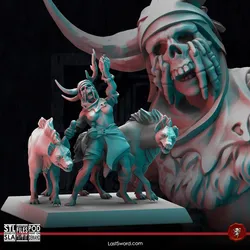 Barbarian Sorceress and Hyenas | Pre-Supported | 30mm Sea of the Ashes