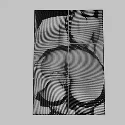 WALL ART - a redhead in stockings and tights is playing with her big tits.