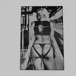 WALL ART - a woman in a black bikini and high heels is walking on the platform.