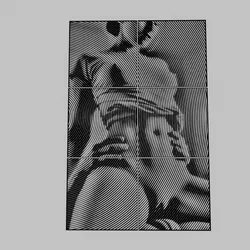 WALL ART - a woman sits on a bed and touches her pussy