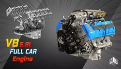 V8 supercharger Car Engine with Full Internal and External Parts 3D model