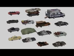 Old Rusty cars in an abandoned parking lot pack Low-poly 3D model